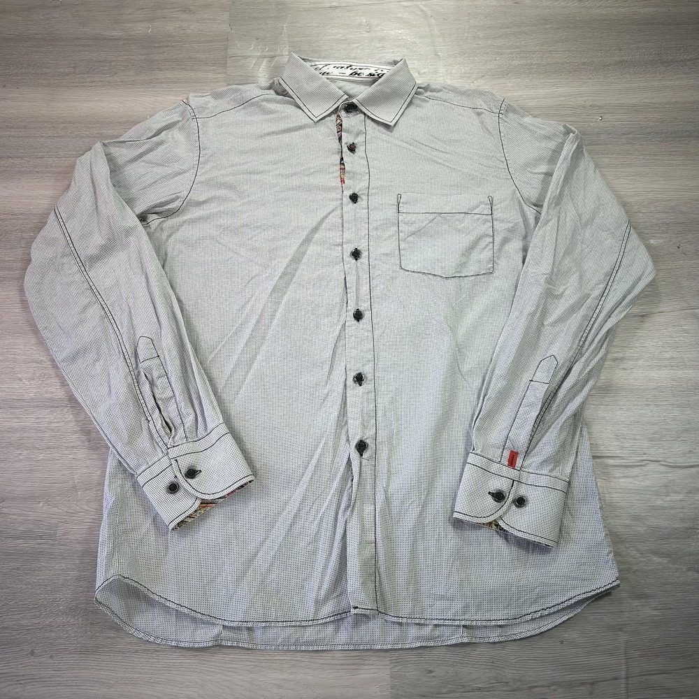Signum Shirt‎ Mens Medium Gray Dot Long Sleeve Button Front Regular Cut Casual